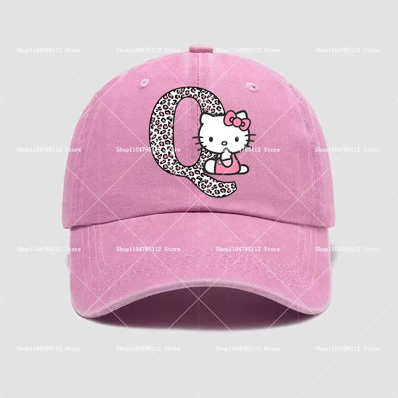 Hello Kitty Cap Cotton Breathable Wash Distressed Hat Cartoon Anime Figure Women Trend Hats Kawaii Letters A-Z Headdress Gift