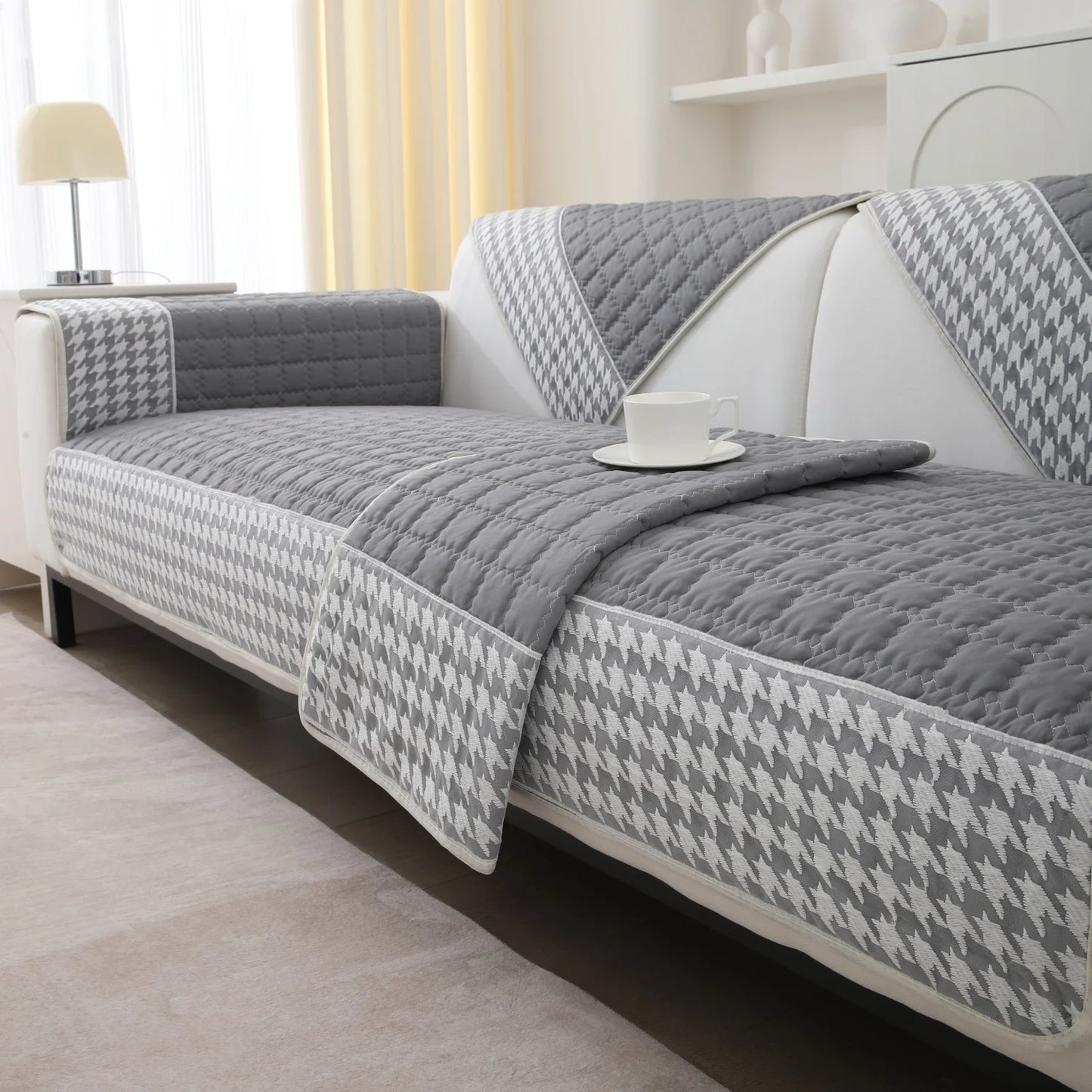 Houndstooth Lace Docor Quilting Sofa Coushion Cover Anti-Slip Sofa Slipcovers for Living Room Couch Seat covers Pet Friendly