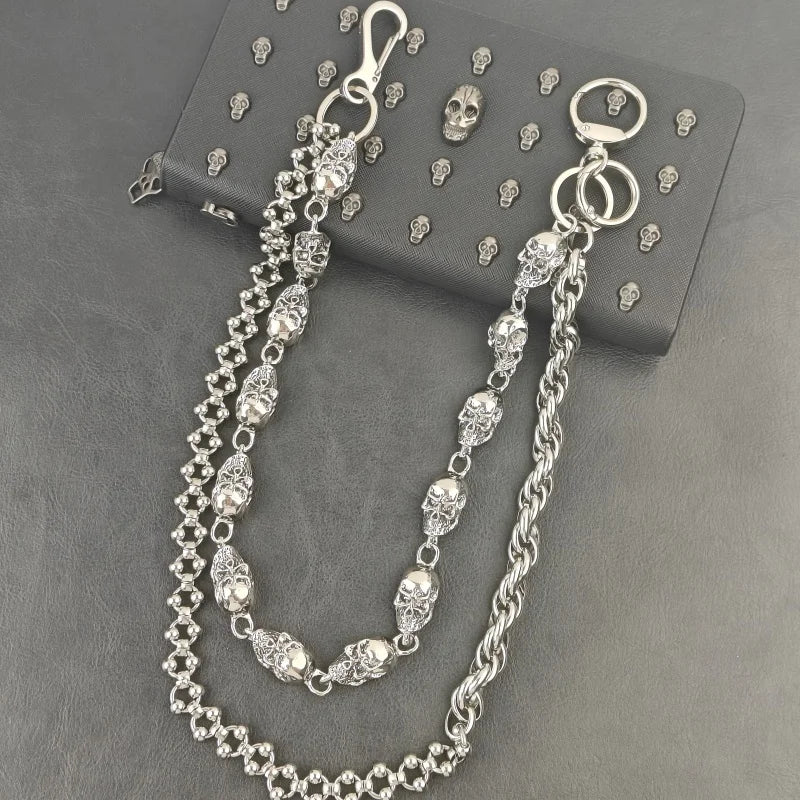 2025 New Model Skull Pants Chain Stainless Steel Round Beads Combination Locomotive Chain Punk Men And Women Luxury Accessories