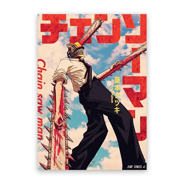 C-Chainsaw Man Anime Poster Denji Power Aki Hayakawa Urban Street Scene Manga Wall Art Aesthetic Room Decor Print Canvas Print