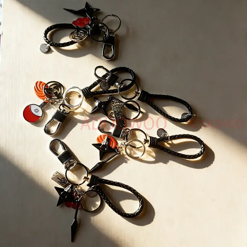 Naruto Akatsuki Alloy Keychain – Red Cloud Leather Rope