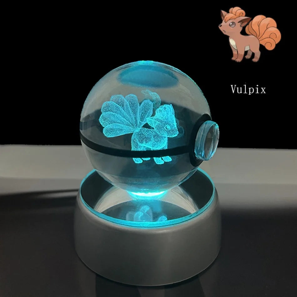 Pokemon 3D Crystal Ball Pikachu Gengar Eevee Mewtwo Anime Game Pokeball Led Night Light Base Kids Birthday Gift Home Decoration