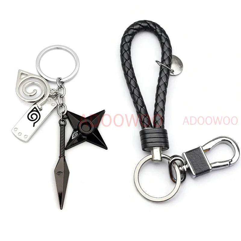 20 Styles Bandai Naruto Red Cloud Alloy Keychain Set Woven Leather Rope Charm Cartoon Keychain Car Pendant Young Punk Toy Gift