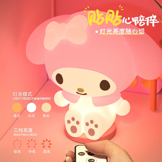 New Sanrio My Melody Silicone Night Light Anime Figures Melody Clap Light Bedroom Sleep Atmosphere Night Lamp Ornaments Toy Gift