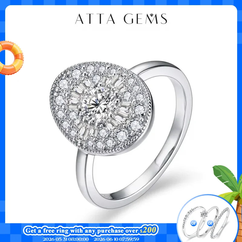 ATTAGEMS D/VVS1 Round Shape All Moissanite Diamond Rings for Women Man S925 Silver White Gold Plated Twilight Engagement Jewelry