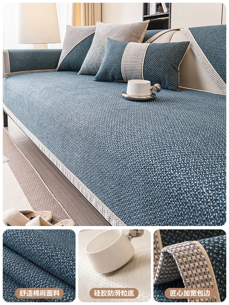 Linen Sofa Cushion for All Seasons Universal Non-slip Sofa Cover Cover New 2024 Backrest Cover Cloth Towel Woven Cotton