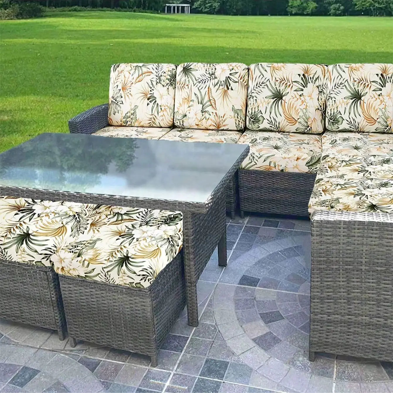 Outdoor Tropical Print Sofa Cushion Covers - Non-Slip Furniture Protectors, Replacement for Individual Seat Cushions