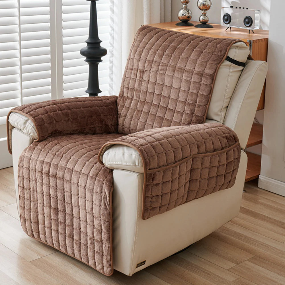 Recliner Sofa Protector Cover with Armrests Pockets Armchair Case Plush Sofa Cover Non-Slip Wear Resistant Chair Covers