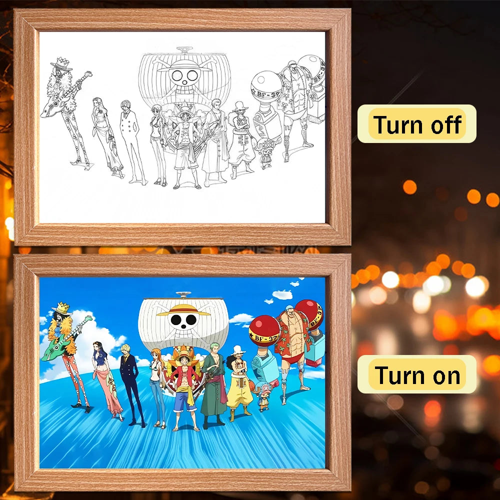 Anime character One Piece Luffy Zorro animated frame LED light study bedroom Christmas birthday gift