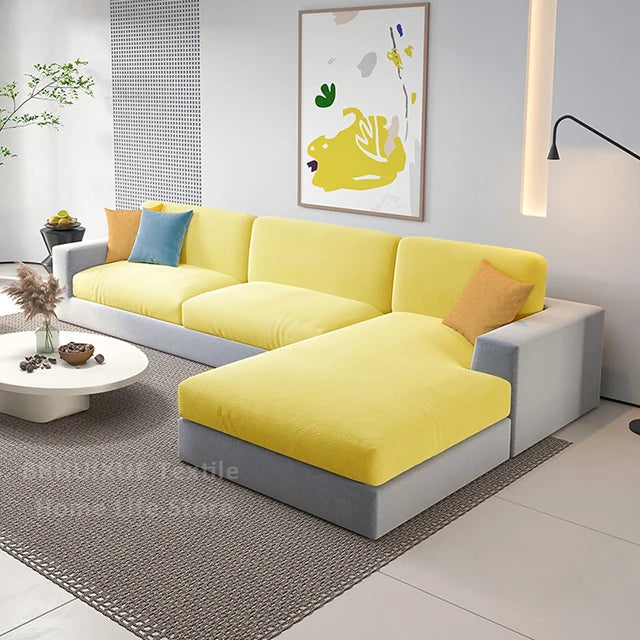 Super Soft Velvet Sofa Seat Cushion Cover Plain Color Stretch Thicken Sofa Cover Sectional Couch L Shape Corner Armchair Covers