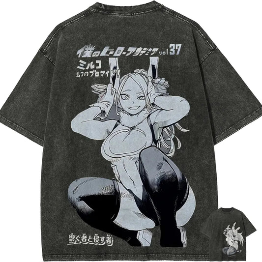 Mirko T Shirt My Hero Academia Men Acid Wash Anime Manga Vol 37 Cover Graphic Cotton Streetwear Rabbit Hero Vintage Tee Top