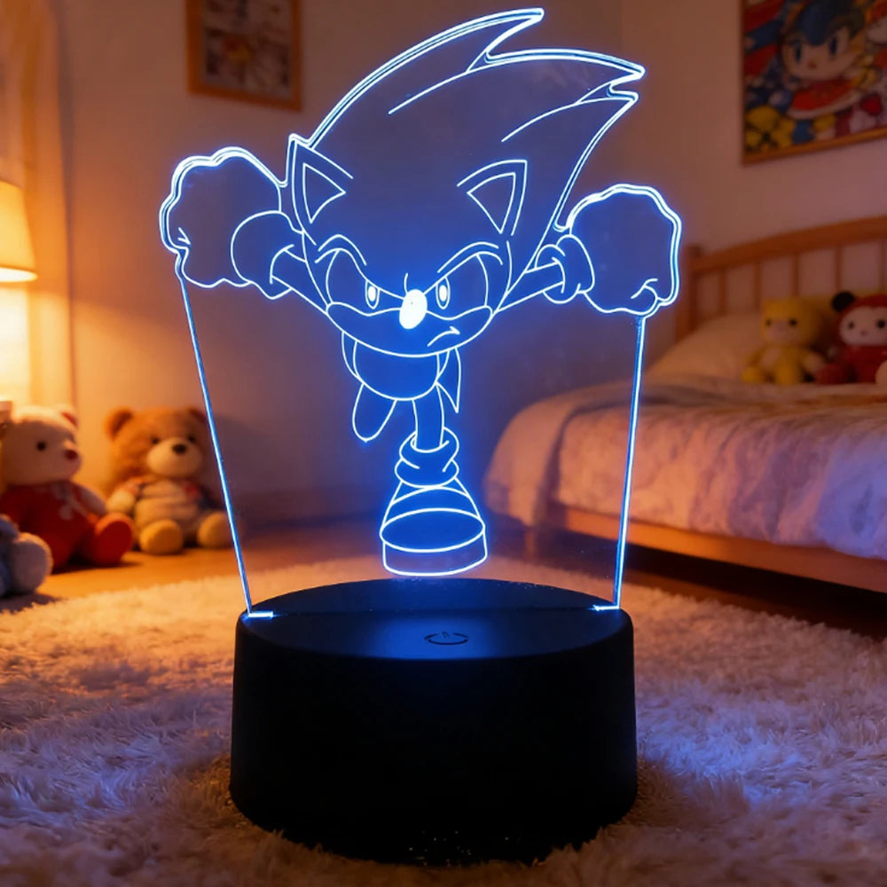Sonices The Hedgehog Harajuku Anime Figures 3D LED Night Lights Cute Cartoon Home Bedroom Decoration Table Lamps Kids Toys Gifts