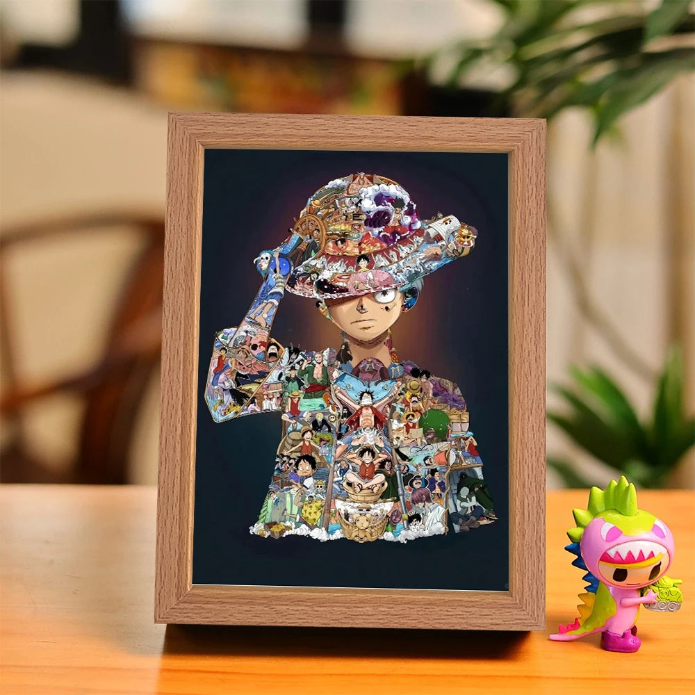 Anime character One Piece Luffy Zorro animated frame LED light study bedroom Christmas birthday gift