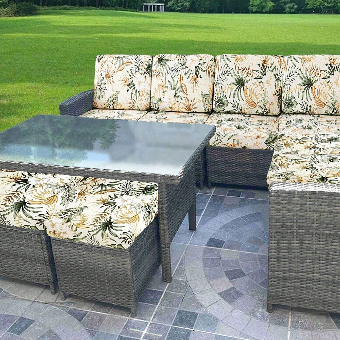 Outdoor Tropical Print Sofa Cushion Covers - Non-Slip Furniture Protectors, Replacement for Individual Seat Cushions