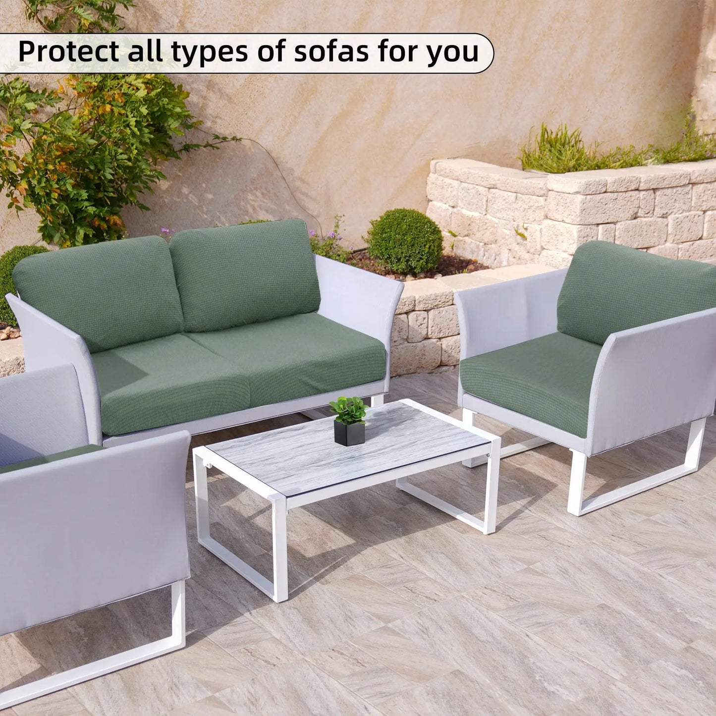 Jacquard Patio Sofa Cushion Cover Universal Outdoor Stretch Sofa Cover Solid Color Cushion Protector Waffle Pattern