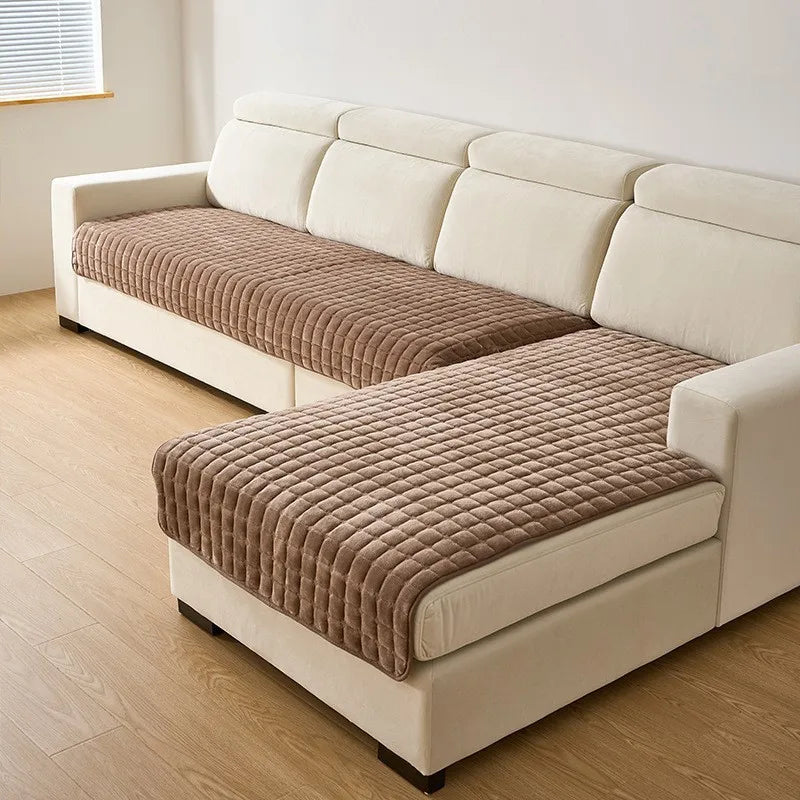 Plush plaid sofa cushion non-slip four seasons universal living room sofa cover simple modern thickened velvet cushion towel
