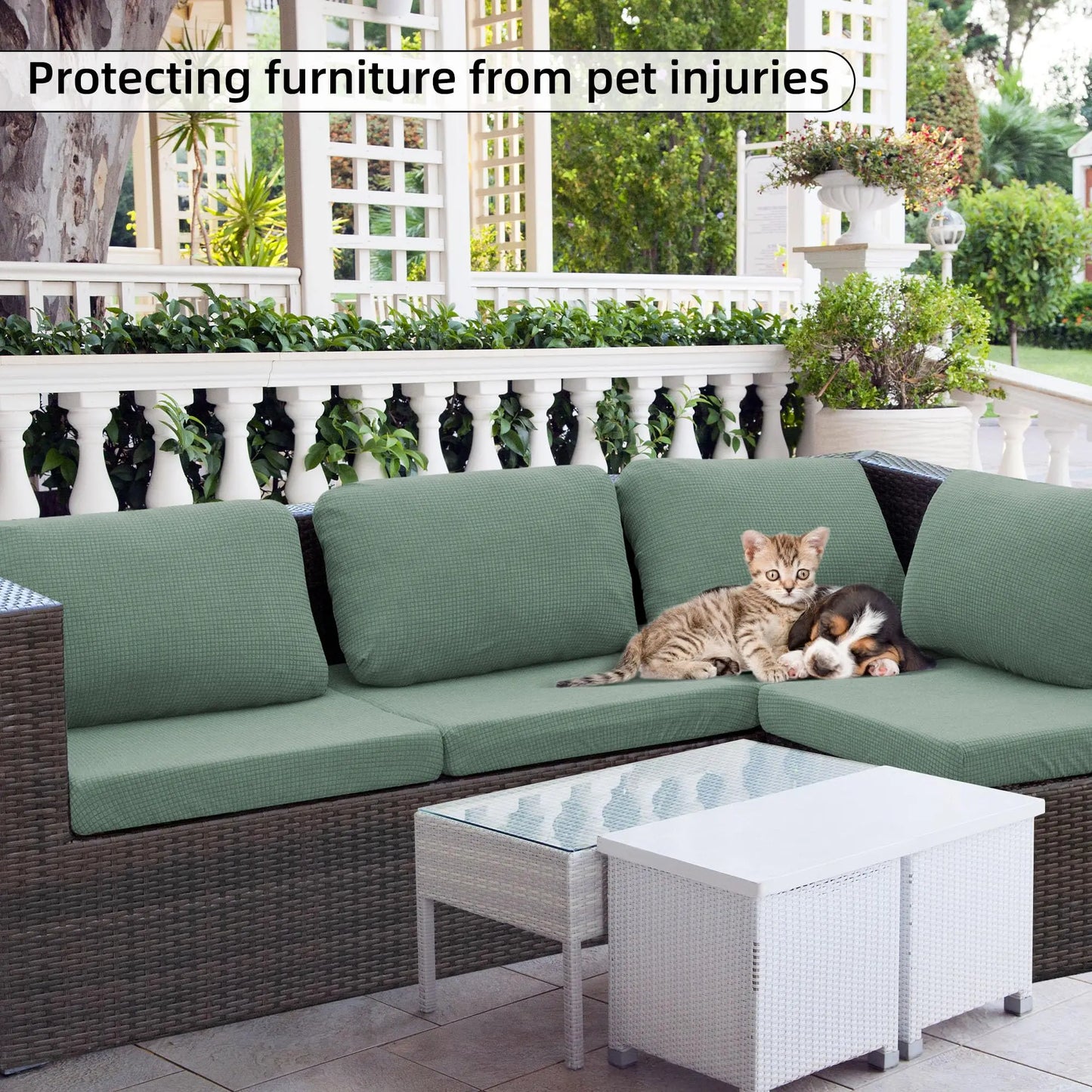 Jacquard Patio Sofa Cushion Cover Universal Outdoor Stretch Sofa Cover Solid Color Cushion Protector Waffle Pattern