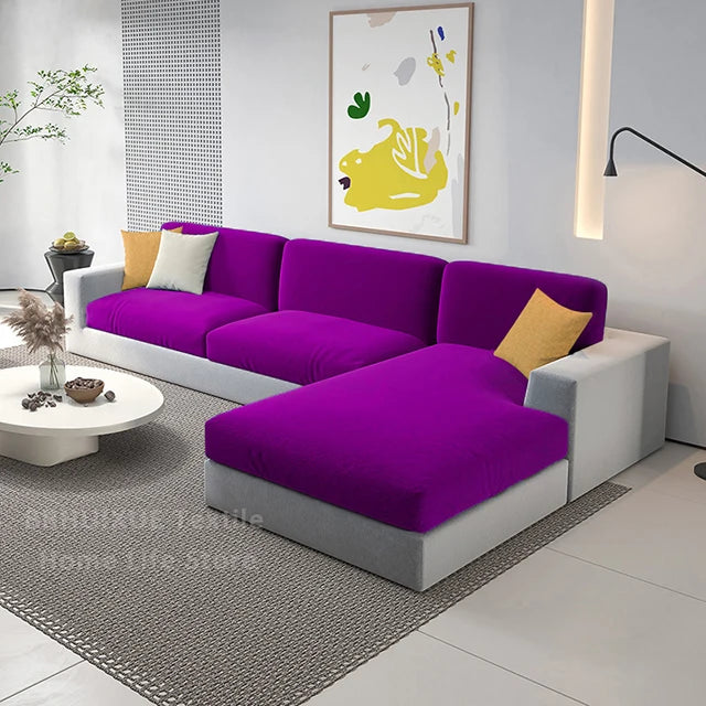 Super Soft Velvet Sofa Seat Cushion Cover Plain Color Stretch Thicken Sofa Cover Sectional Couch L Shape Corner Armchair Covers
