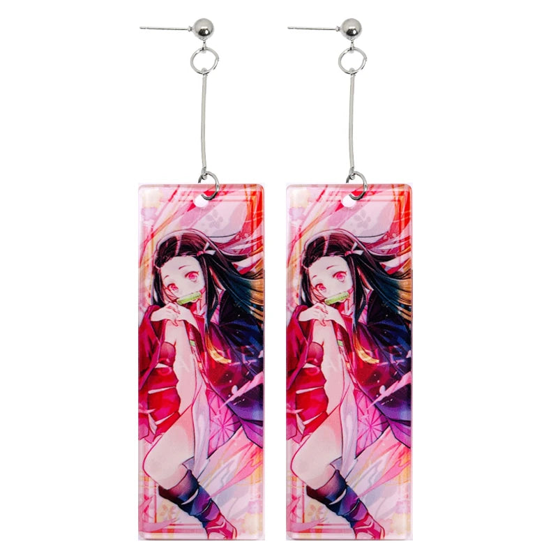Fashion Acrylic Tanjiro Earrings Anime Cosplay Props Hanafuda Drop Long Earrings for Women Girls Jewelry