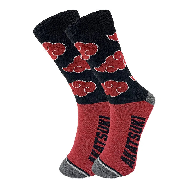 Anime Naruto Sport Long Socks for Men Women Cartoon Akatsuki Red Cloud Action Figure Casual Elastic Harajuku Stockings Toys Gift