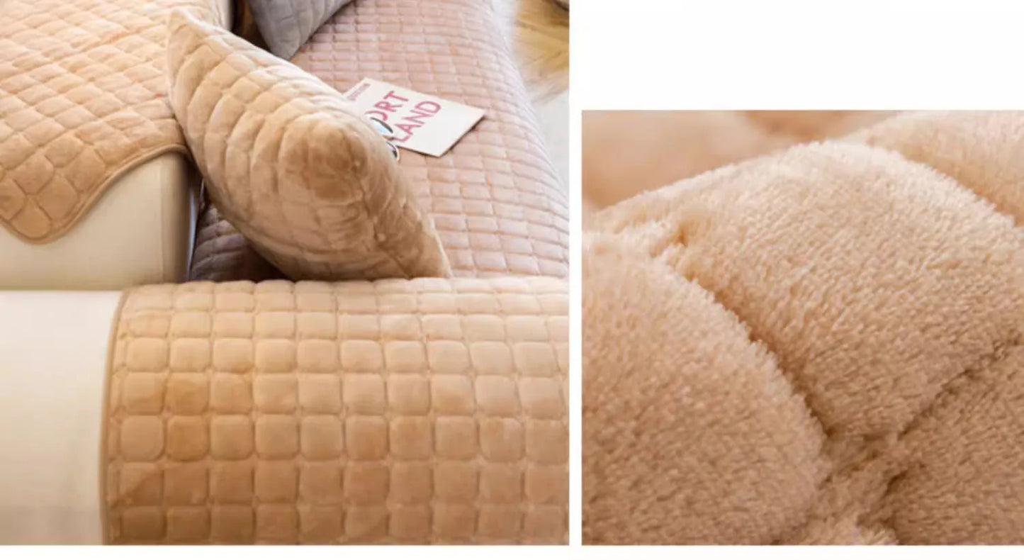 Plush plaid sofa cushion non-slip four seasons universal living room sofa cover simple modern thickened velvet cushion towel
