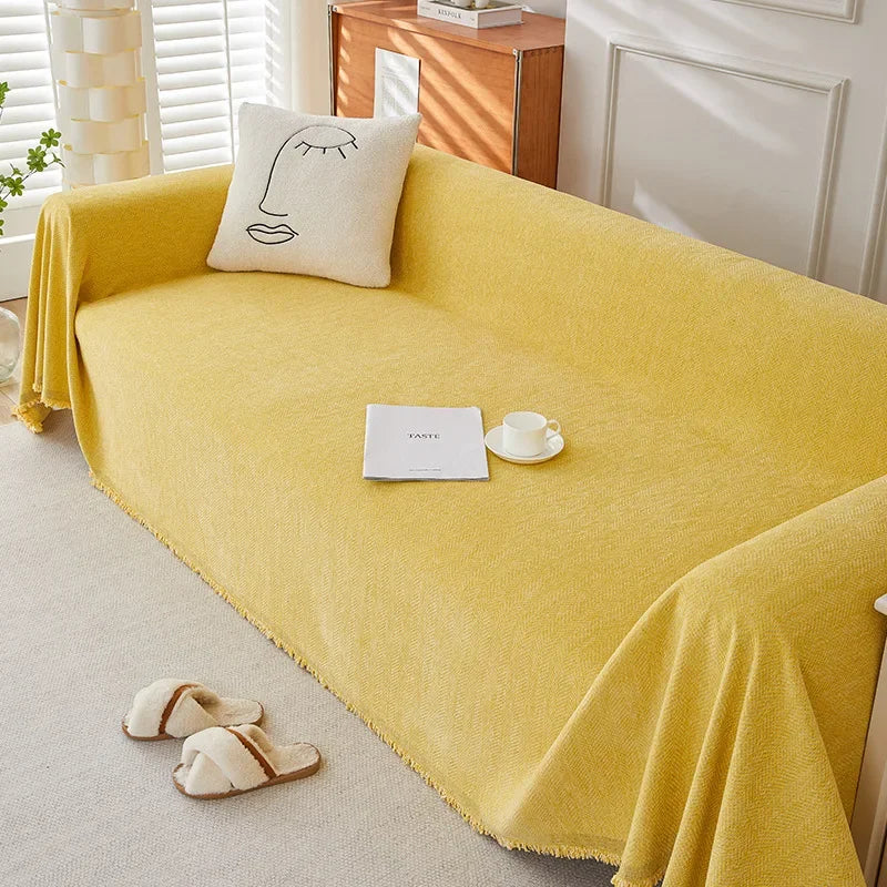 Couch Cover Luxurious Chenille Sofa Covers with Elegant Fringe Herringbone Texture Heavyweight Cozy Blanket for Couch Bed Decor