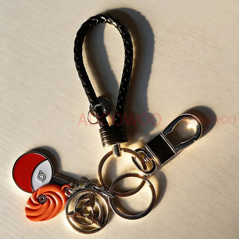 Naruto Akatsuki Alloy Keychain – Red Cloud Leather Rope