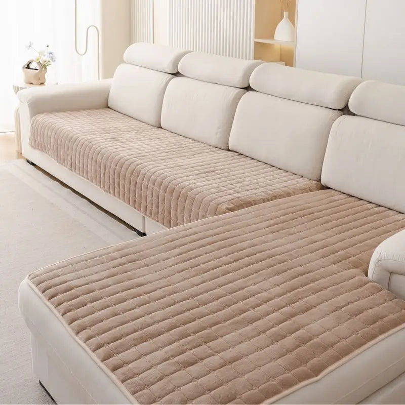 Plush plaid sofa cushion non-slip four seasons universal living room sofa cover simple modern thickened velvet cushion towel