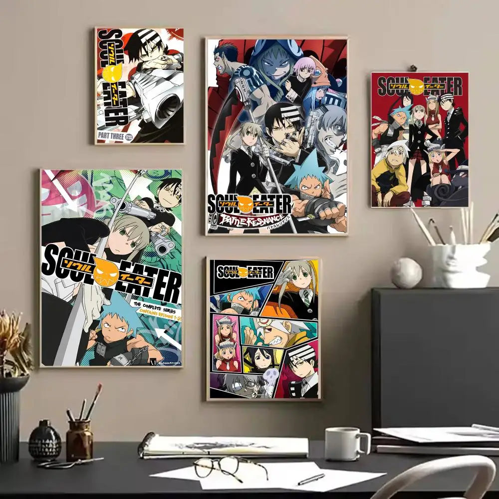 S-Soul Eater Anime Poster Stickers HD Waterproof Painting Wall Art for Bedroom Living Room Home Decor Decoration Gift