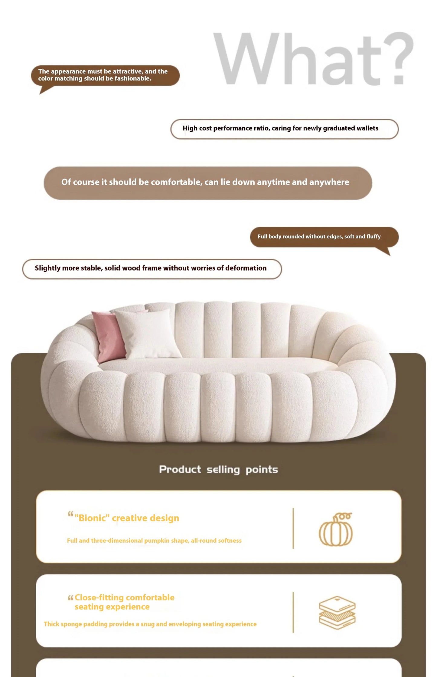Cloud Sofa Plush Pumpkin Sofa Combination Soft Comfortable Modern Living Room Sofa Suite Apartment Home Furniture Accessories