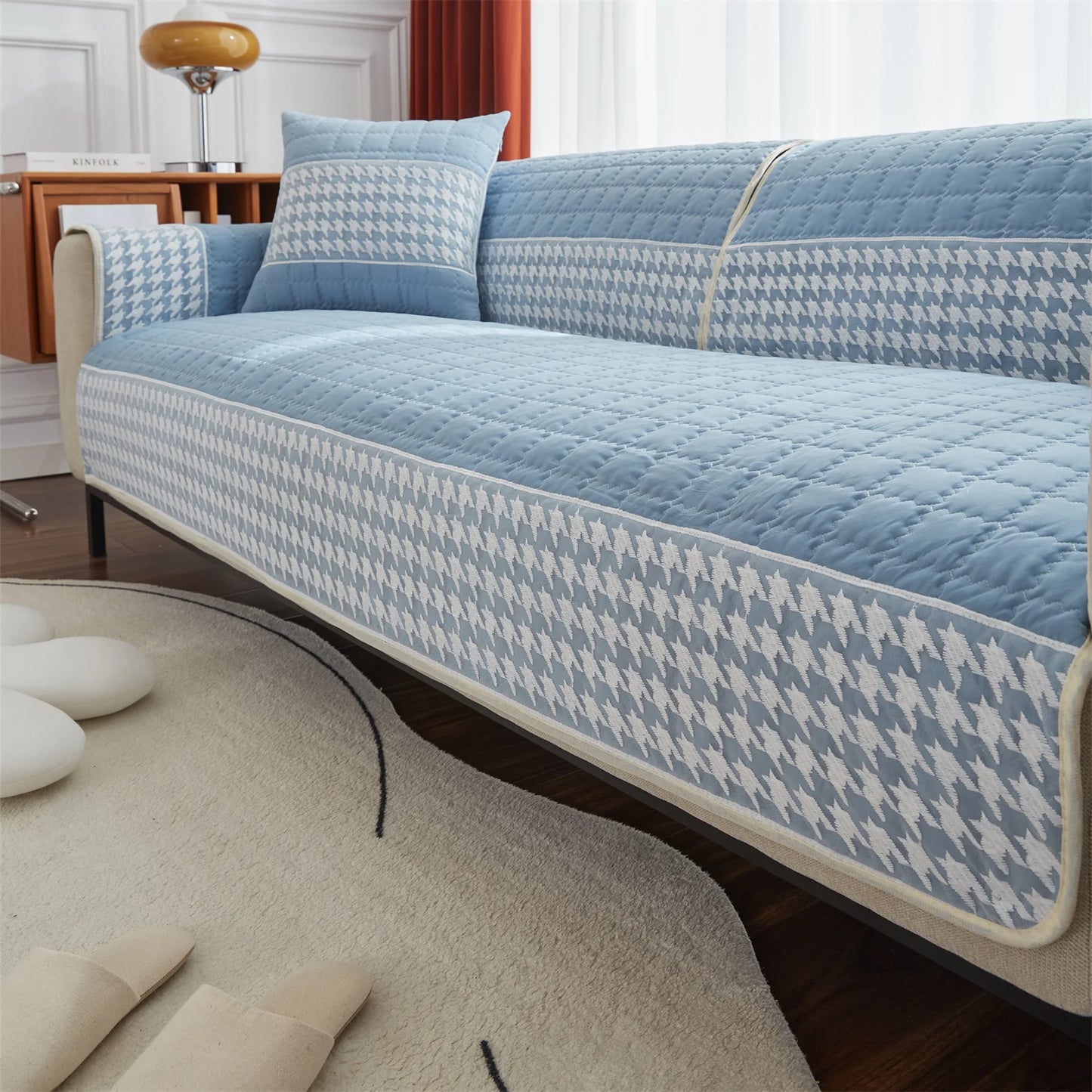 Houndstooth Lace Docor Quilting Sofa Coushion Cover Anti-Slip Sofa Slipcovers for Living Room Couch Seat covers Pet Friendly