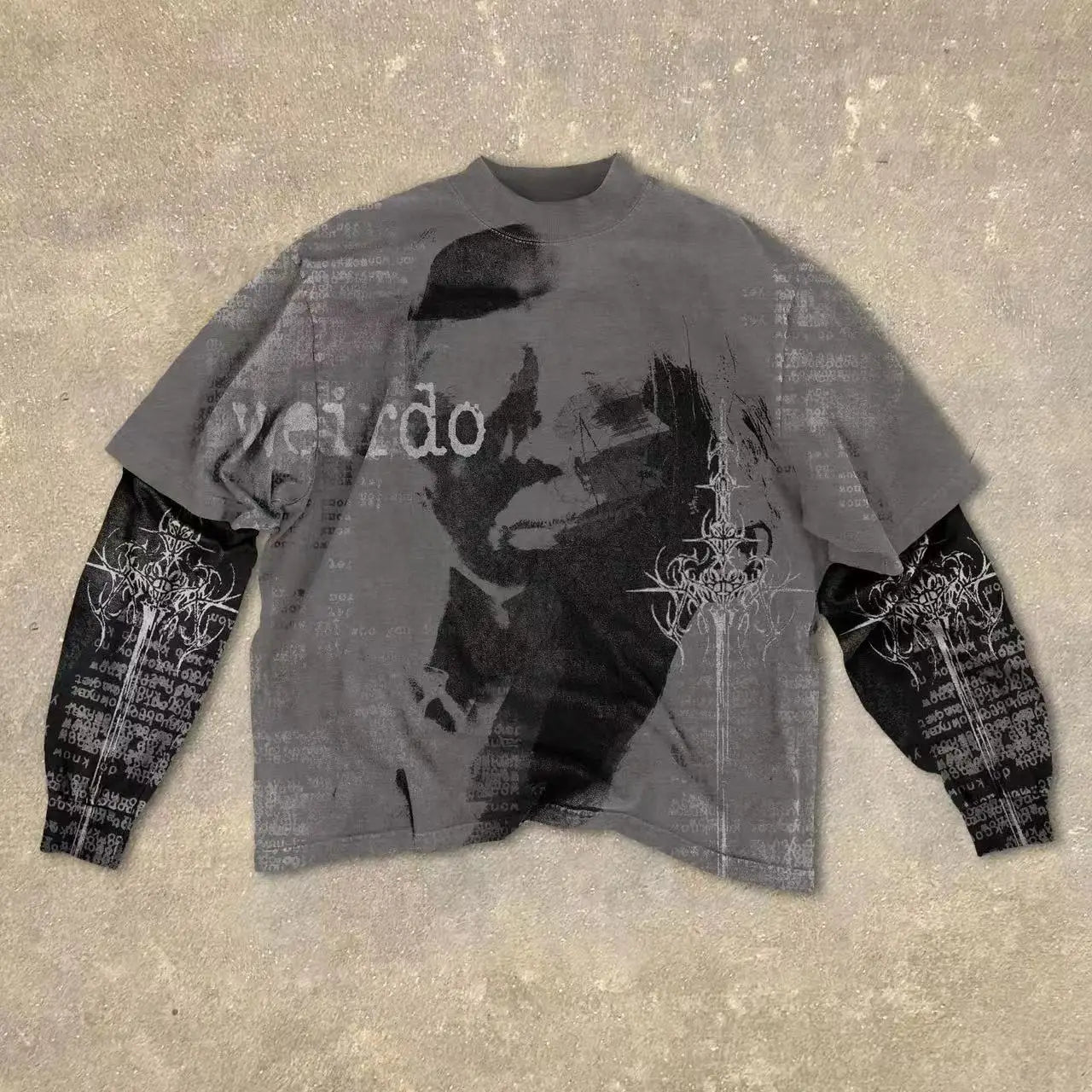 Gothic Fake Two Piece Long Sleeve Red Eye Pattern Spliced T Shirt Autumn Popular Select Dark Punk Fashion Cotton Tops