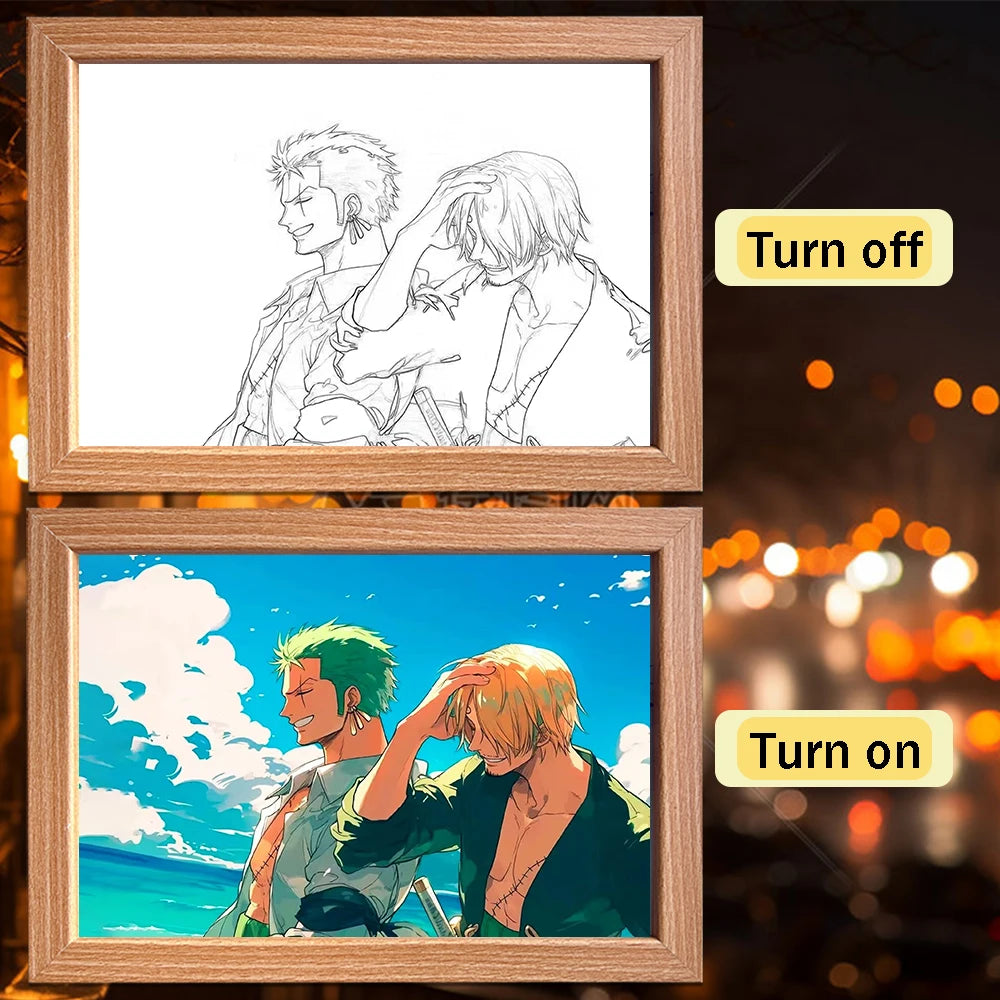 Anime character One Piece Luffy Zorro animated frame LED light study bedroom Christmas birthday gift