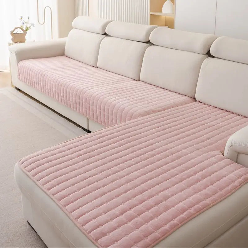 Plush plaid sofa cushion non-slip four seasons universal living room sofa cover simple modern thickened velvet cushion towel