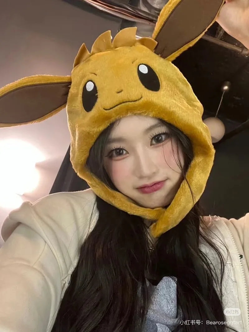 New Cartoon Cute Doll Pokemon Airbag Hat Pinch Ears Moving Hat Winter Warm Hat Children'S Christmas Gift