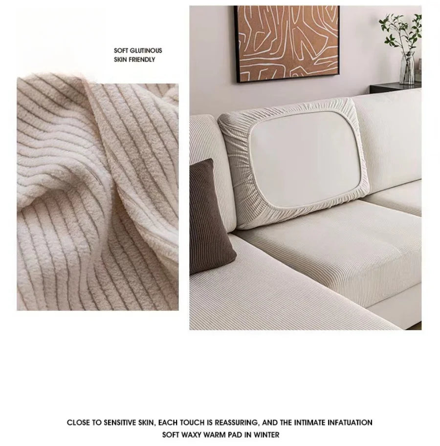 Thicken Stripe Jacquard Stretch Removable Sofa Seat Cushion Cover Washable for Living Room Kids Pets Furniture Protector