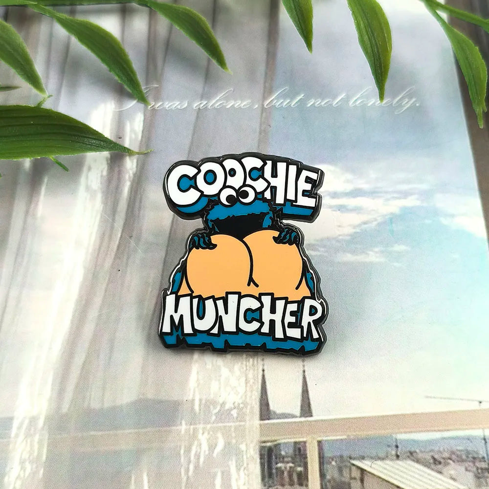 Creative Cartoon Character Badge Funny Eating Cookies Monster Brooch Cute Anime Peripheral Enamel Pin Collar Accessories Gift
