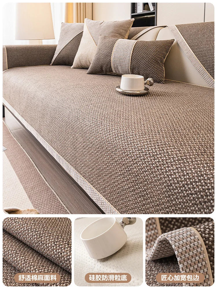 Linen Sofa Cushion for All Seasons Universal Non-slip Sofa Cover Cover New 2024 Backrest Cover Cloth Towel Woven Cotton