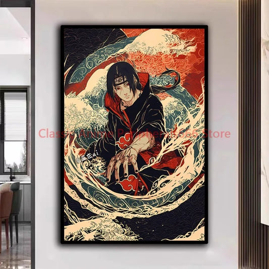 Naruto Poster Kakashi Sasuke Itachi Uchiha Akatsuki Anime Character Ukiyo-e Oil Painting Modern Home Decoration Aesthetic Gift