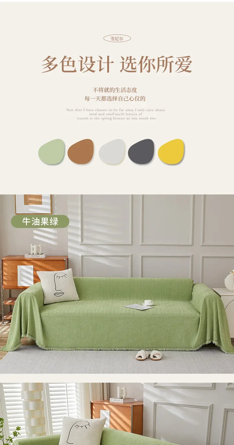 Couch Cover Luxurious Chenille Sofa Covers with Elegant Fringe Herringbone Texture Heavyweight Cozy Blanket for Couch Bed Decor