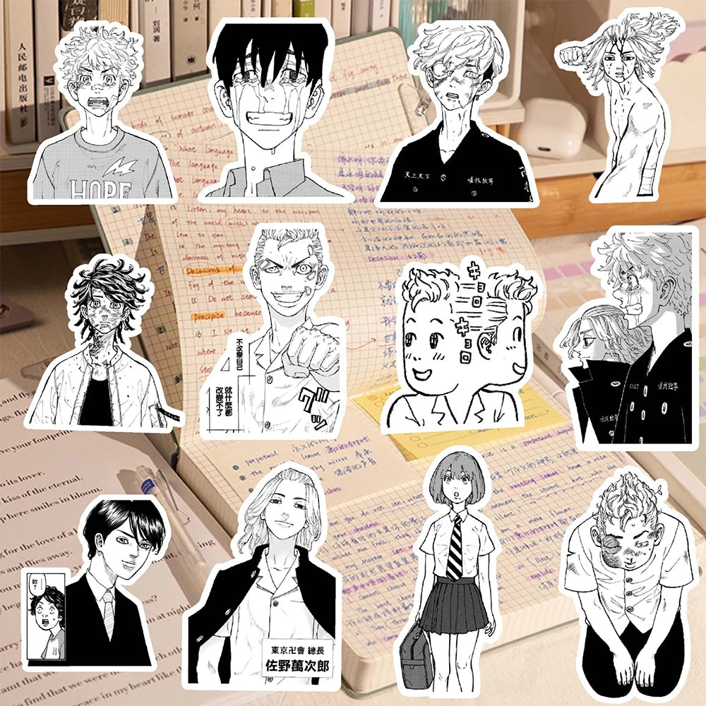 10/30/70pcs Black White Tokyo Revengers Anime Stickers Waterproof Cool DIY Skateboard Phone Luggage Cartoon Kid Graffiti Sticker