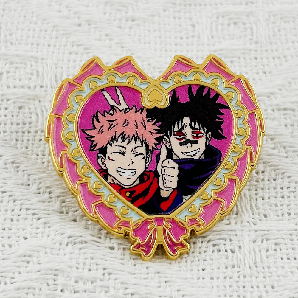 Itadori Yuji And Fushiguro Megumi Heart Badge Jujutsu Kaisen Enamel Pin Cute Playful Jewelry Anime Peripheral Fans Gift Collect