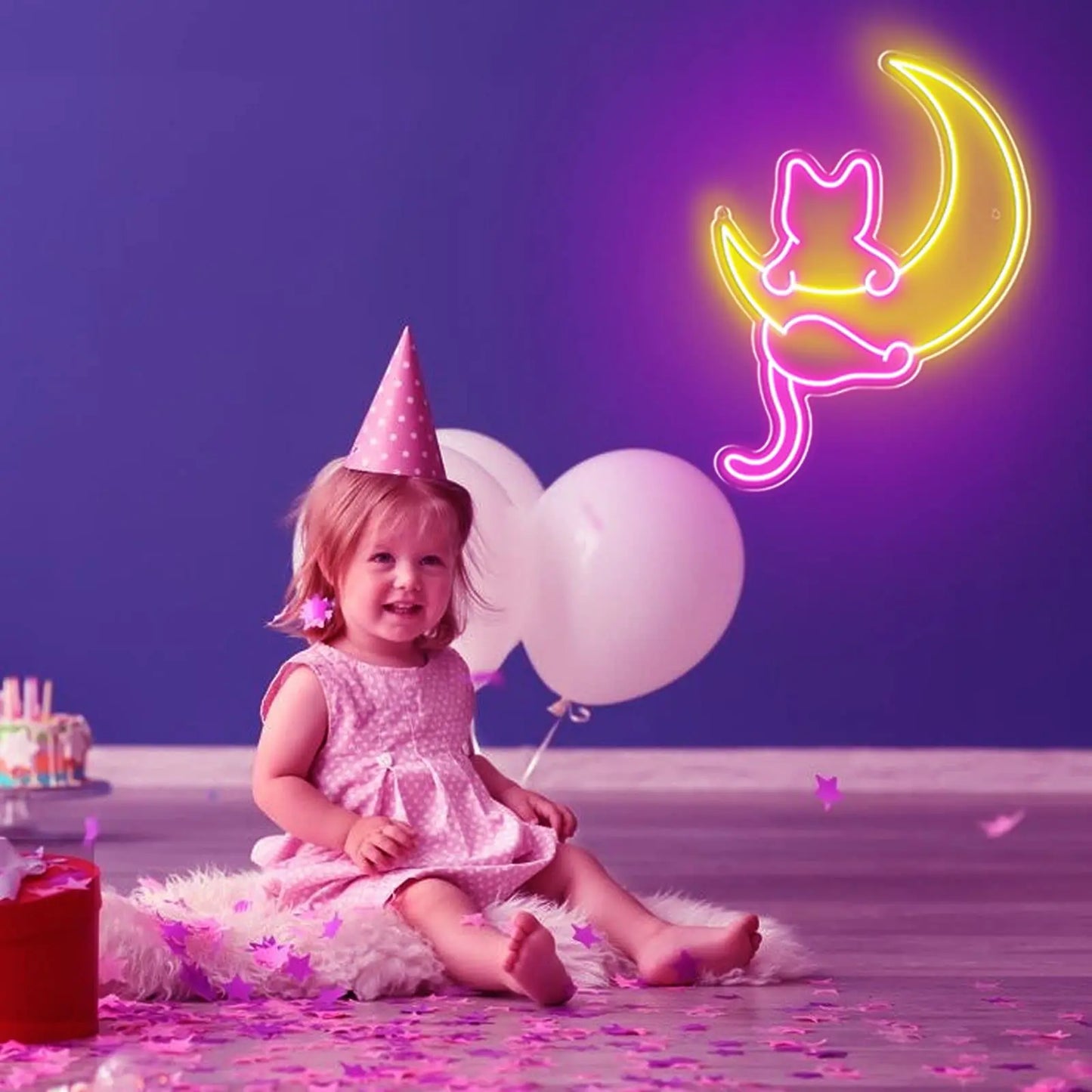 Anime Cat & Moon Neon Sign Personalized Neon Signs for Room Wall Decor LED Night Lights Home Decor Lights  Gift for Girls Boys