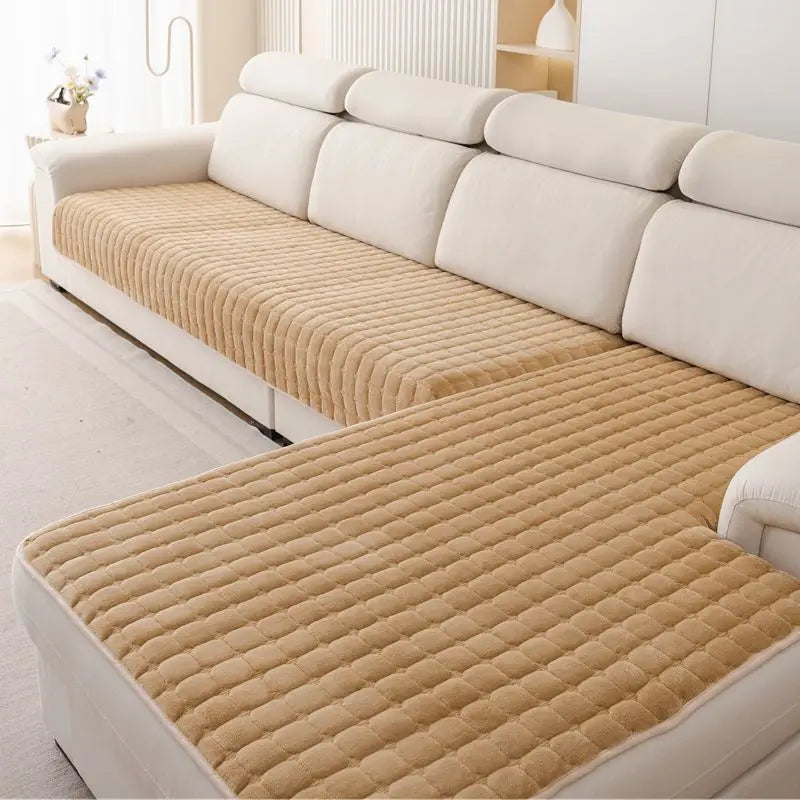 Plush plaid sofa cushion non-slip four seasons universal living room sofa cover simple modern thickened velvet cushion towel