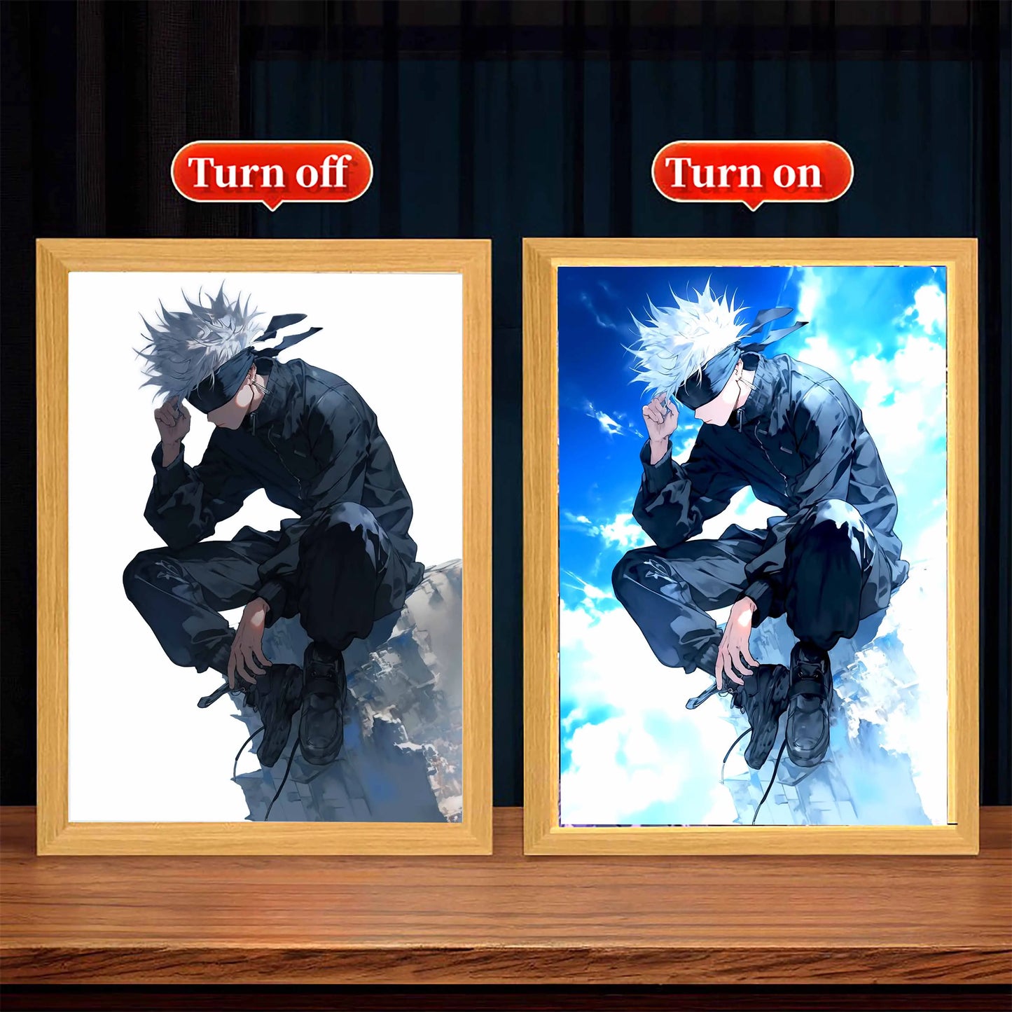 Anime Figure Jujutsu Kaisen Light Painting Photo Frame Action Figures Satoru Gojo Led Night Light Bedroom Decor Gifts Moon Lamp