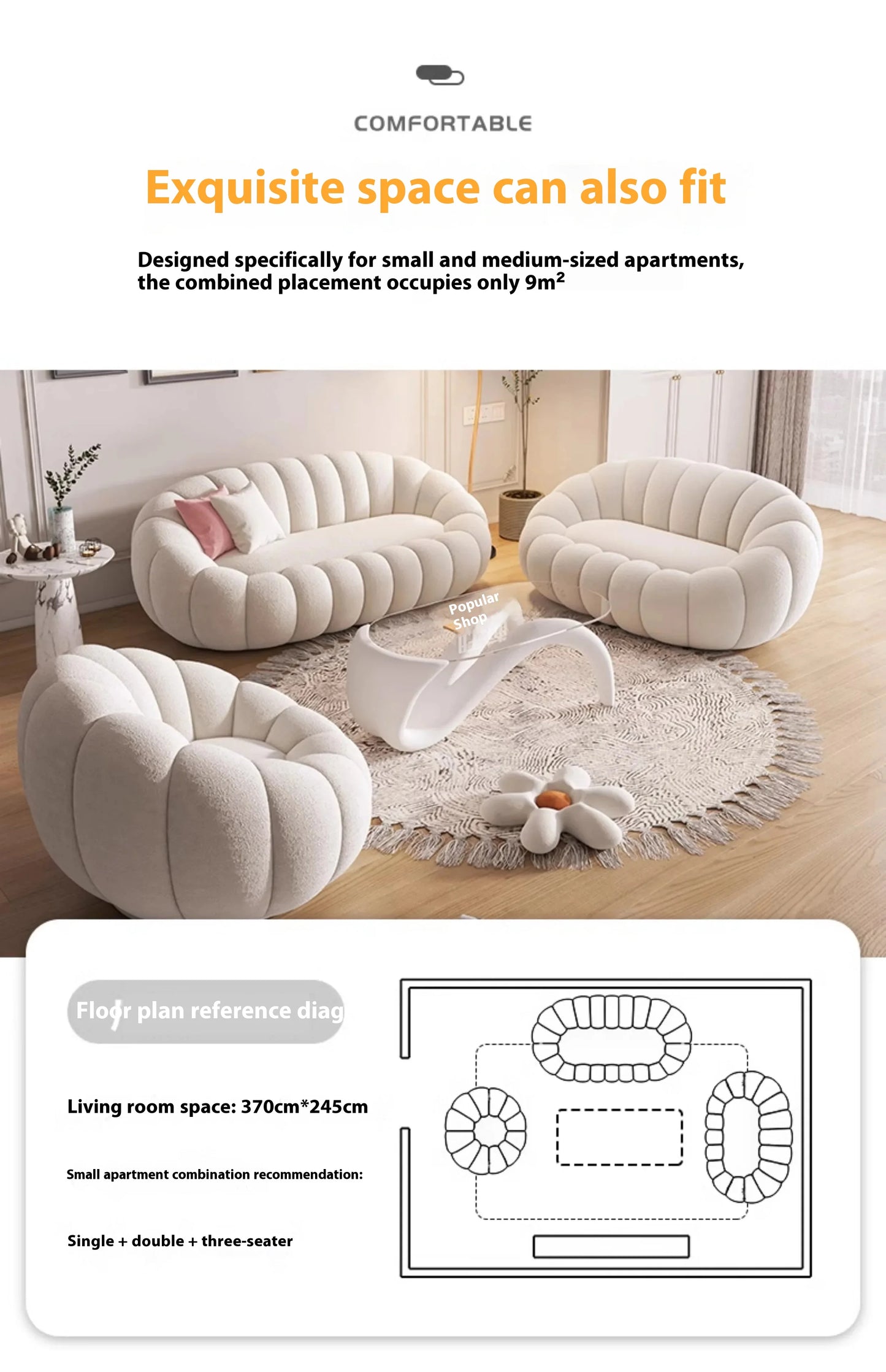 Cloud Sofa Plush Pumpkin Sofa Combination Soft Comfortable Modern Living Room Sofa Suite Apartment Home Furniture Accessories