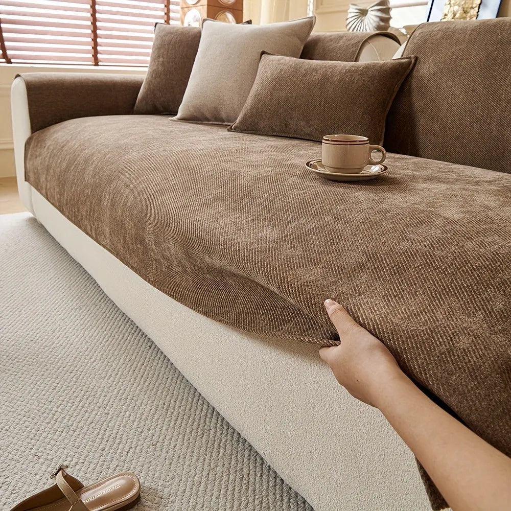 Minimalist Twill Chenille Anti-Slip Sofa Cover for All Seasons Living Room Furniture Decor Couch Cushion Cover Slipcover