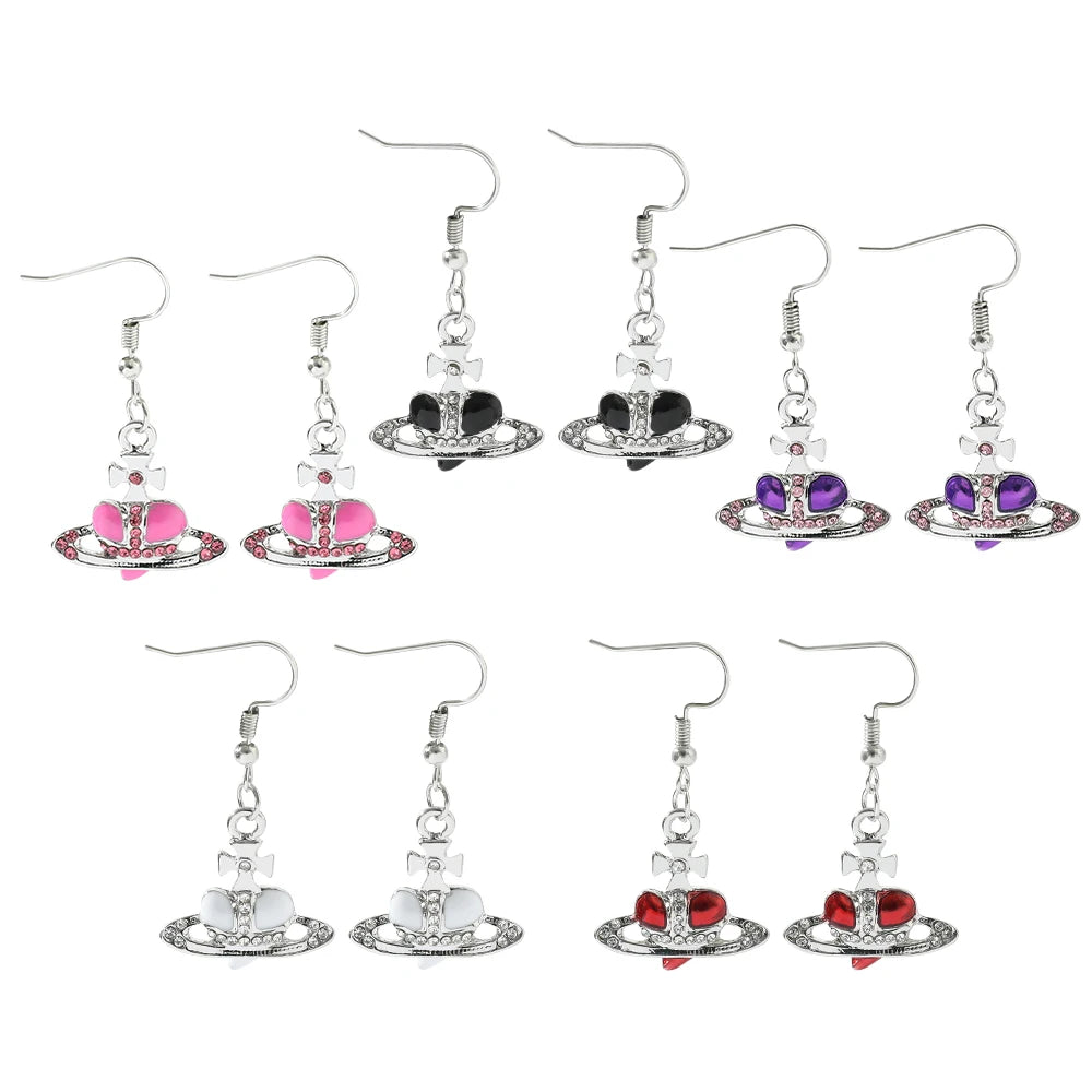 Anime Oosaki Nana Cosplay Saturn Planet Earrings Aesthetic Cubic Zircon Heart Silver Plated Drop Earring Jewelry for Girls