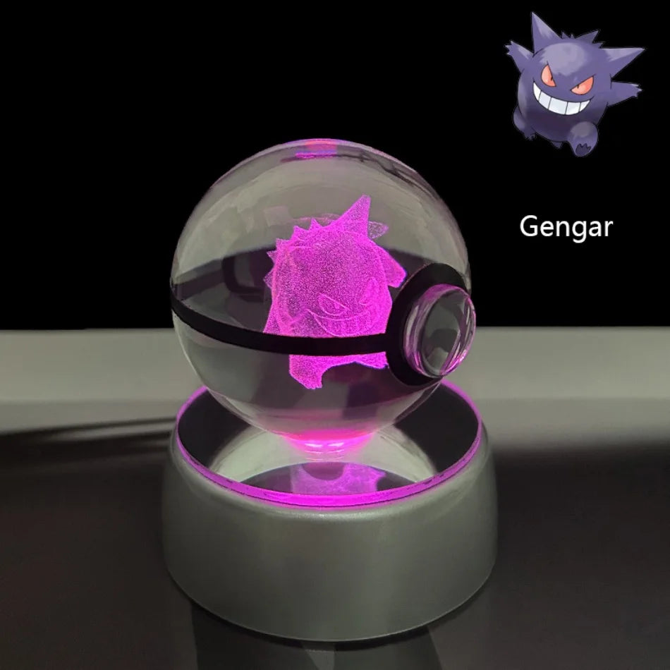 Pokemon 3D Crystal Ball Pikachu Gengar Eevee Mewtwo Anime Game Pokeball Led Night Light Base Kids Birthday Gift Home Decoration