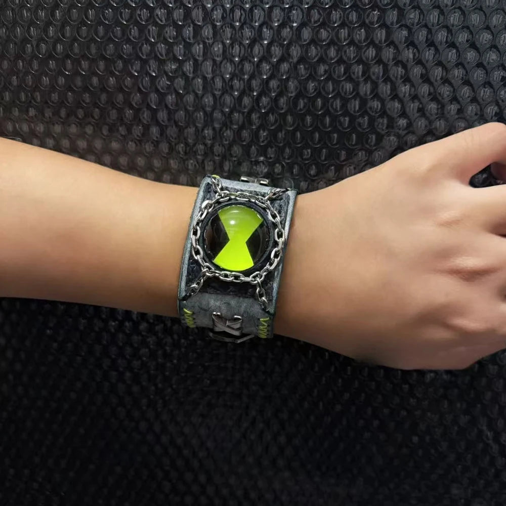 Anime Ben 10 Cosplay Ben Tennyson Omnitrix Bracelet Leather Punk Hip Hop Hand Chain Fashion Bangles Unisex Party Props